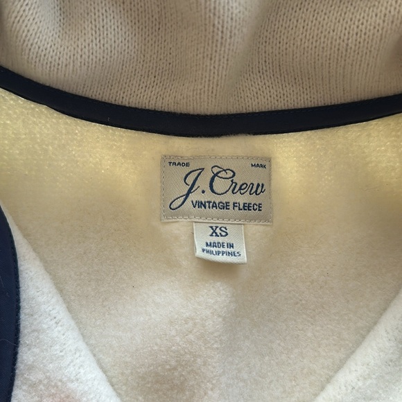 Vintage-style J. Crew fleece-lined quarter zip, ivory with navy trim: size XS - Picture 2 of 2